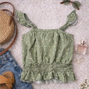 Walking On Sunshine Green Floral Crop Top Youth Medium